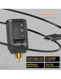 Kit de Tatuaje Inalámbrico Profesional WTK278 1500mAh Azul 2