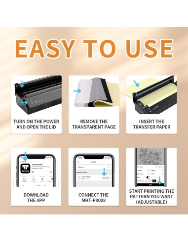 Impresora de Tatuajes Inalámbrica Meihengtong P8008 A4