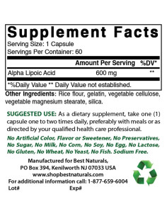 Ácido Lipoico 600 mg Mejores Naturales 60 Cápsulas Antioxidante 2