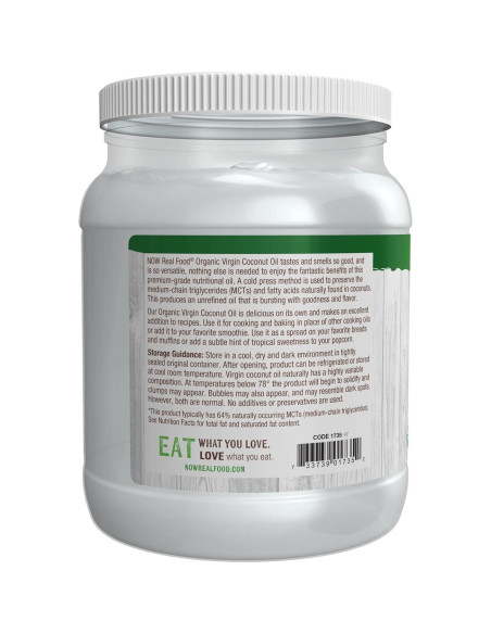 Aceite de Coco Virgen Orgánico NOW Foods 1540g Prensado en Frío
