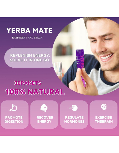 Yerba Mate Instantáneo ZHHOIN JIAKE Sabor Frambuesa Durazno 30 Bolsitas