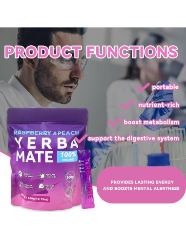 Yerba Mate Instantáneo ZHHOIN JIAKE Sabor Frambuesa Durazno 30 Bolsitas