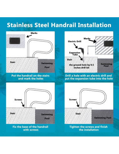 Barandilla de Piscina Goplus Acero Inoxidable 81x58cm