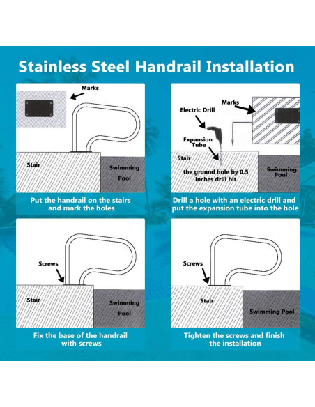 Barandilla de Piscina Goplus Acero Inoxidable 81x58cm