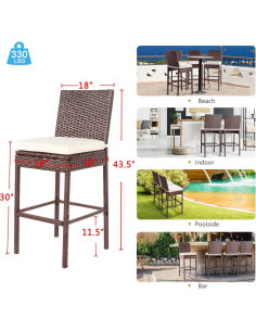 Conjunto de 2 Taburetes de Bar Patio Novagarden Beige 2
