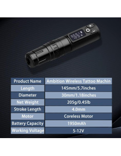 Kit de Tatuaje Ambition Inalámbrico 1950mAh con Agujas 2