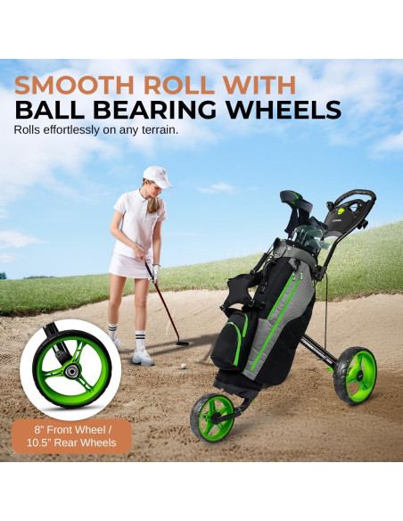 Carrito de Golf Plegable Jovial - Ligero, 3 Ruedas, Verde