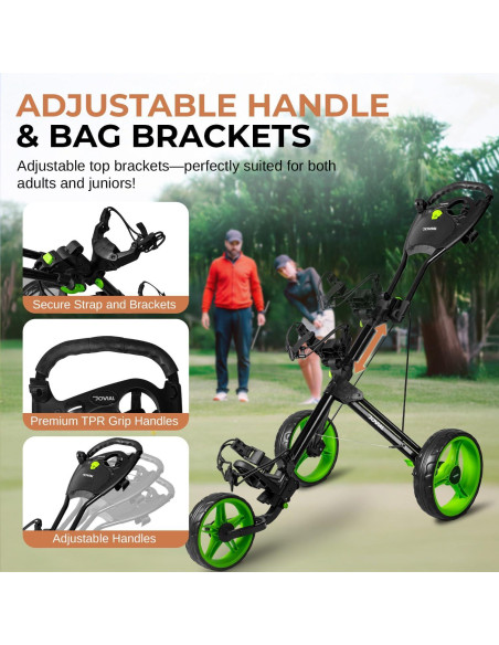 Carrito de Golf Plegable Jovial - Ligero, 3 Ruedas, Verde