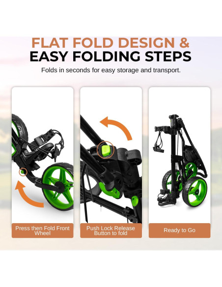 Carrito de Golf Plegable Jovial - Ligero, 3 Ruedas, Verde