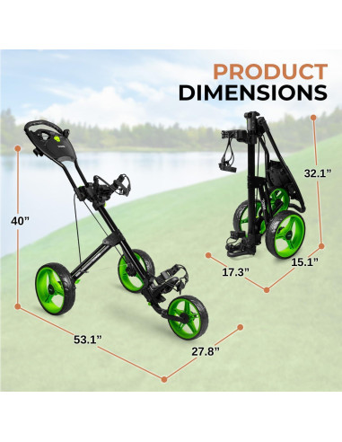 Carrito de Golf Plegable Jovial - Ligero, 3 Ruedas, Verde