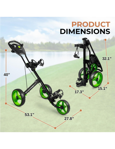 Carrito de Golf Plegable Jovial - Ligero, 3 Ruedas, Verde