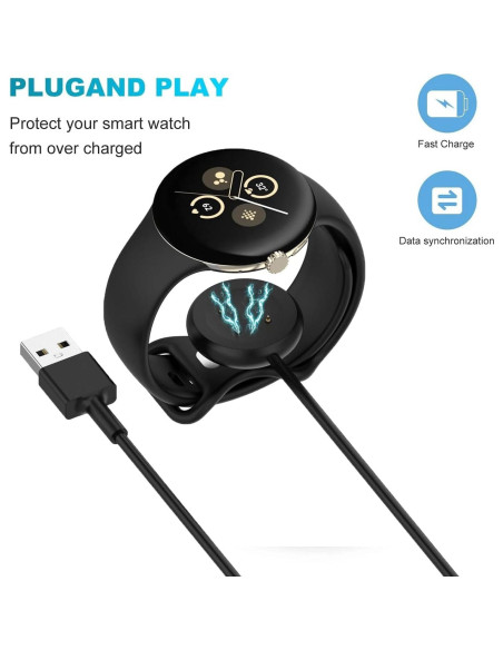 Paquete de 2 Cargadores USB-A y Type-C FitTurn para Google Pixel Watch 3/2 y Fitbit Versa 4/3
