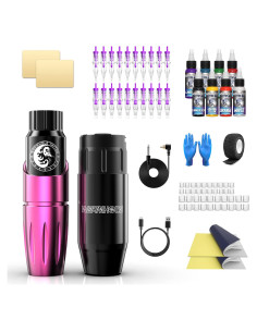 Máquina de Tatuaje Inalámbrica Wormhole Kit 20 Agujas 8 Tintas