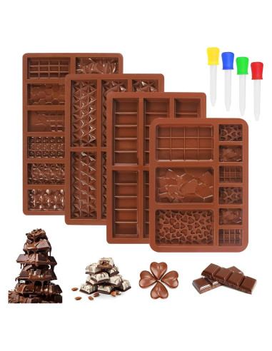 4 Moldes de Chocolate Silicona Hoxxu 20.4x15 cm Antiadhesivos