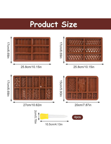 4 Moldes de Chocolate Silicona Hoxxu 20.4x15 cm Antiadhesivos