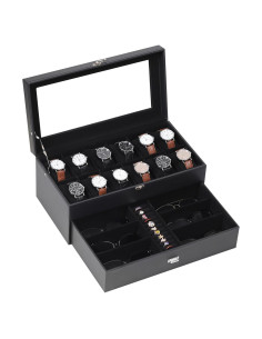 Caja de Joyería AUTOARK de Cuero para 12 Relojes y Gafas