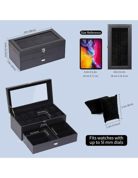 Caja de Joyería AUTOARK de Cuero para 12 Relojes y Gafas