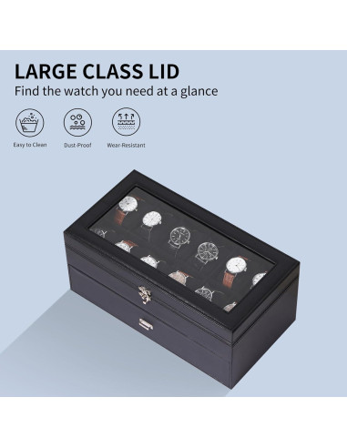 Caja de Joyería AUTOARK de Cuero para 12 Relojes y Gafas