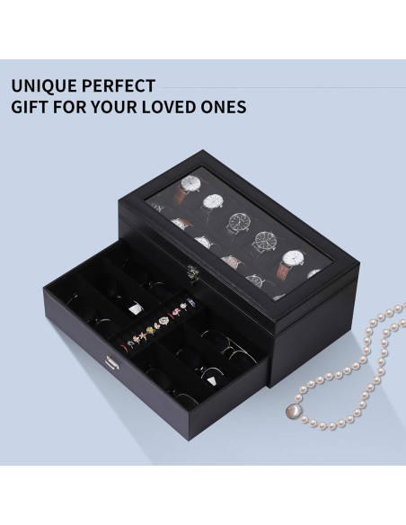 Caja de Joyería AUTOARK de Cuero para 12 Relojes y Gafas