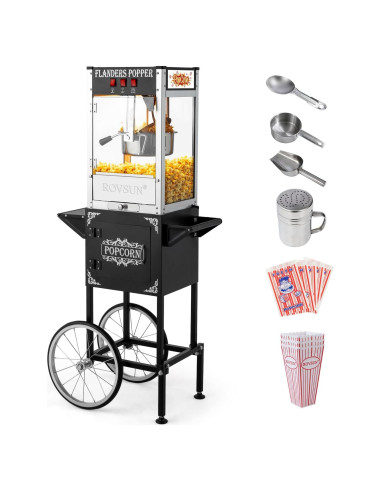 Máquina de Palomitas ROVSUN 8 Oz con Carrito y Ruedas