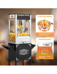 Máquina de Palomitas ROVSUN 8 Oz con Carrito y Ruedas 2