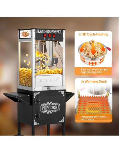 Máquina de Palomitas ROVSUN 8 Oz con Carrito y Ruedas