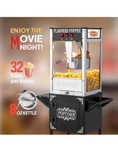 Máquina de Palomitas ROVSUN 8 Oz con Carrito y Ruedas