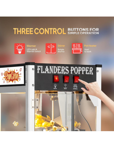 Máquina de Palomitas ROVSUN 8 Oz con Carrito y Ruedas