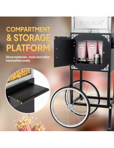 Máquina de Palomitas ROVSUN 8 Oz con Carrito y Ruedas
