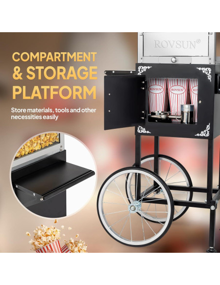 Máquina de Palomitas ROVSUN 8 Oz con Carrito y Ruedas