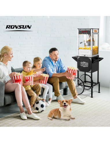 Máquina de Palomitas ROVSUN 8 Oz con Carrito y Ruedas
