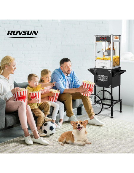 Máquina de Palomitas ROVSUN 8 Oz con Carrito y Ruedas