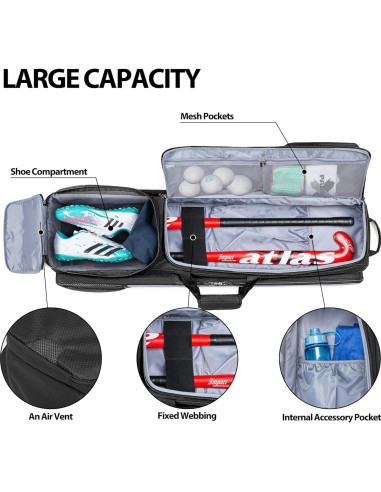 Mochila de Hockey de Campo GOBUROS con 4 Palos y Compartimentos