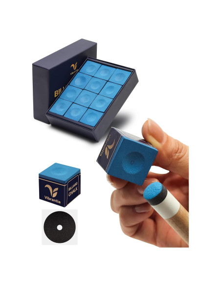 Tiza de Billar VIBRANTIA VB-12, 12 Cubos Azul, Bajo Polvo
