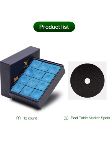 Tiza de Billar VIBRANTIA VB-12, 12 Cubos Azul, Bajo Polvo