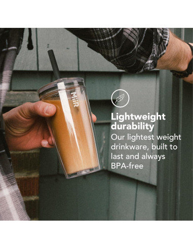 Vaso MiiR Everywhere 16oz Doble Pared con Popote Transparente