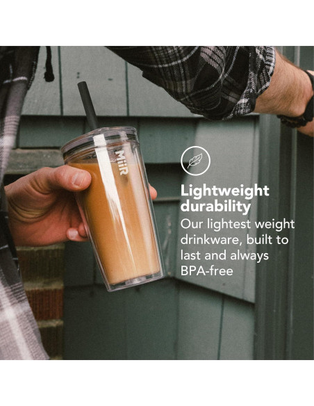 Vaso MiiR Everywhere 16oz Doble Pared con Popote Transparente