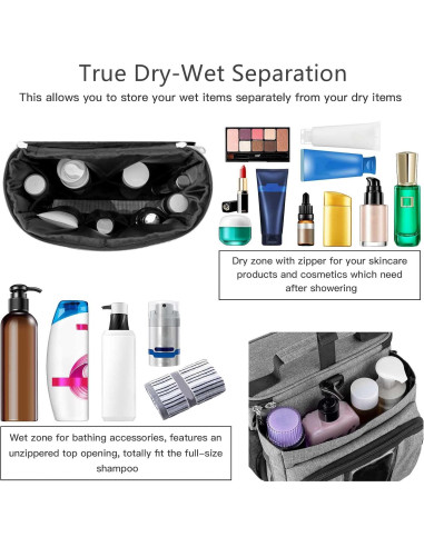 Bolsa de Ducha Portátil Bukere Gris, Gran Capacidad, Secado Rápido