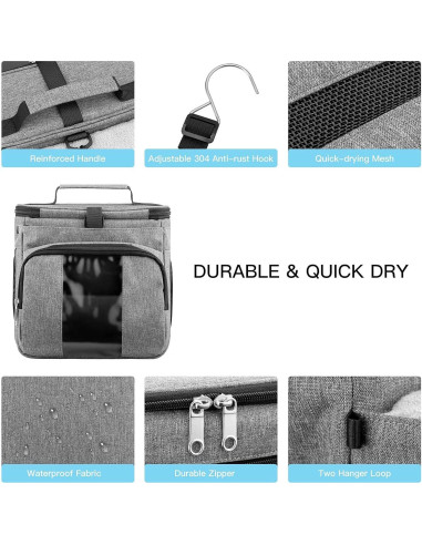 Bolsa de Ducha Portátil Bukere Gris, Gran Capacidad, Secado Rápido