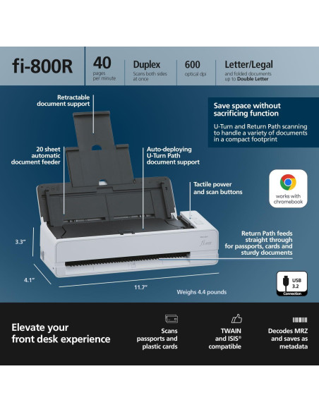 Escáner de Documentos Fujitsu fi-800R Dúplex ADF 40 ppm