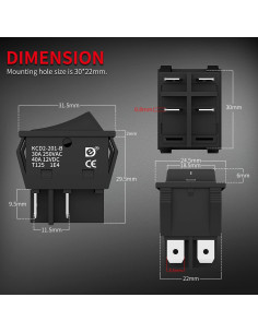 Interruptor DPST 4 Pines DaierTek KCD4 40A 12V CC Negro - 3 Pcs 2