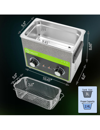 Limpiador Ultrasónico 3L ONEZILI con Canasta de Acero 120W