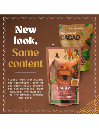 Cacao en Polvo Orgánico NaturaleBio 992g Sin Azúcar