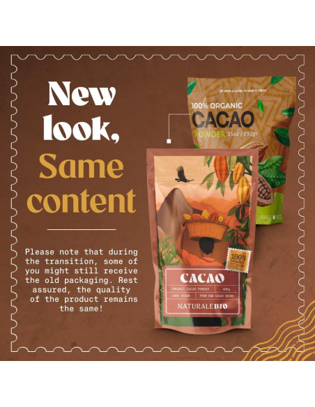 Cacao en Polvo Orgánico NaturaleBio 992g Sin Azúcar