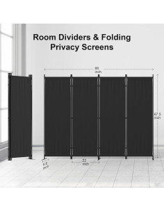 Divisor de habitación 4 paneles Kecreque negro 1.83m plegable 2