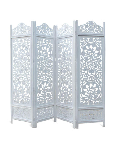 Cortina Craft Pantalla Divisoria de Madera 4 Paneles Kamal Blanco Antiguo 183x203 cm