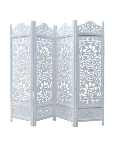 Cortina Craft Pantalla Divisoria de Madera 4 Paneles Kamal Blanco Antiguo 183x203 cm