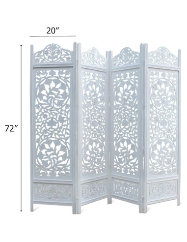 Cortina Craft Pantalla Divisoria de Madera 4 Paneles Kamal Blanco Antiguo 183x203 cm