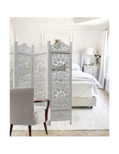 Cortina Craft Pantalla Divisoria de Madera 4 Paneles Kamal Blanco Antiguo 183x203 cm