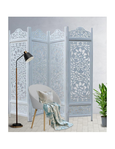 Cortina Craft Pantalla Divisoria de Madera 4 Paneles Kamal Blanco Antiguo 183x203 cm